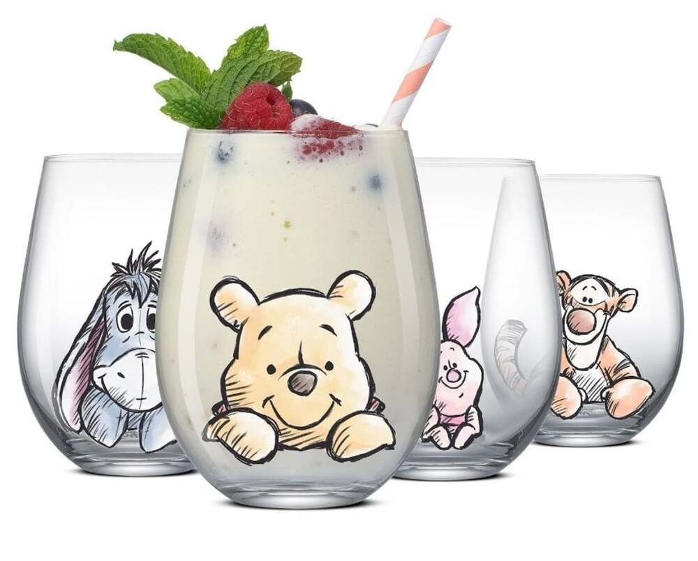 JoyJolt Disney Winnie the Pooh Exploring a Classic Stemless Drinking Glasses Set